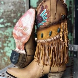 Dan Post Women's Camel Fringe Thunderbird Snip Toe Western Boots